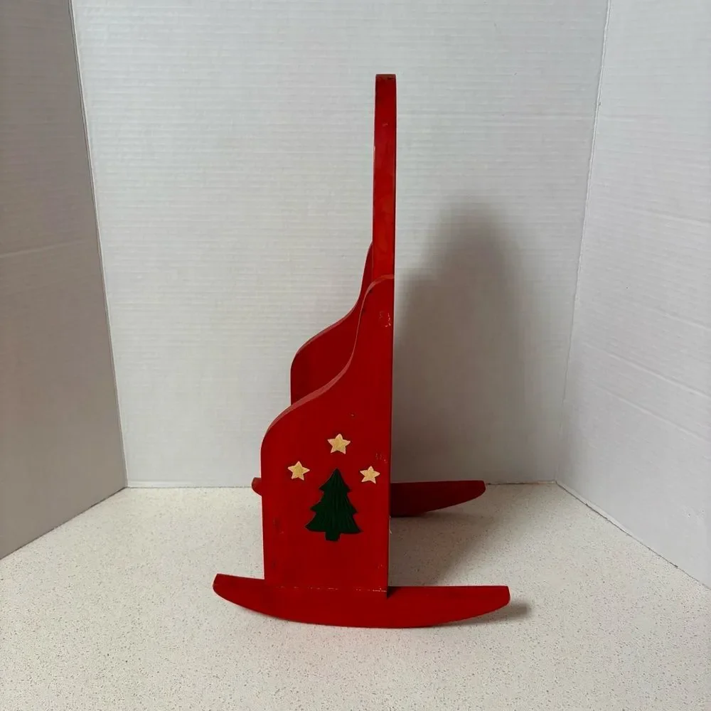 Vintage Santa Rocker Rare Wood Carved Painted I1